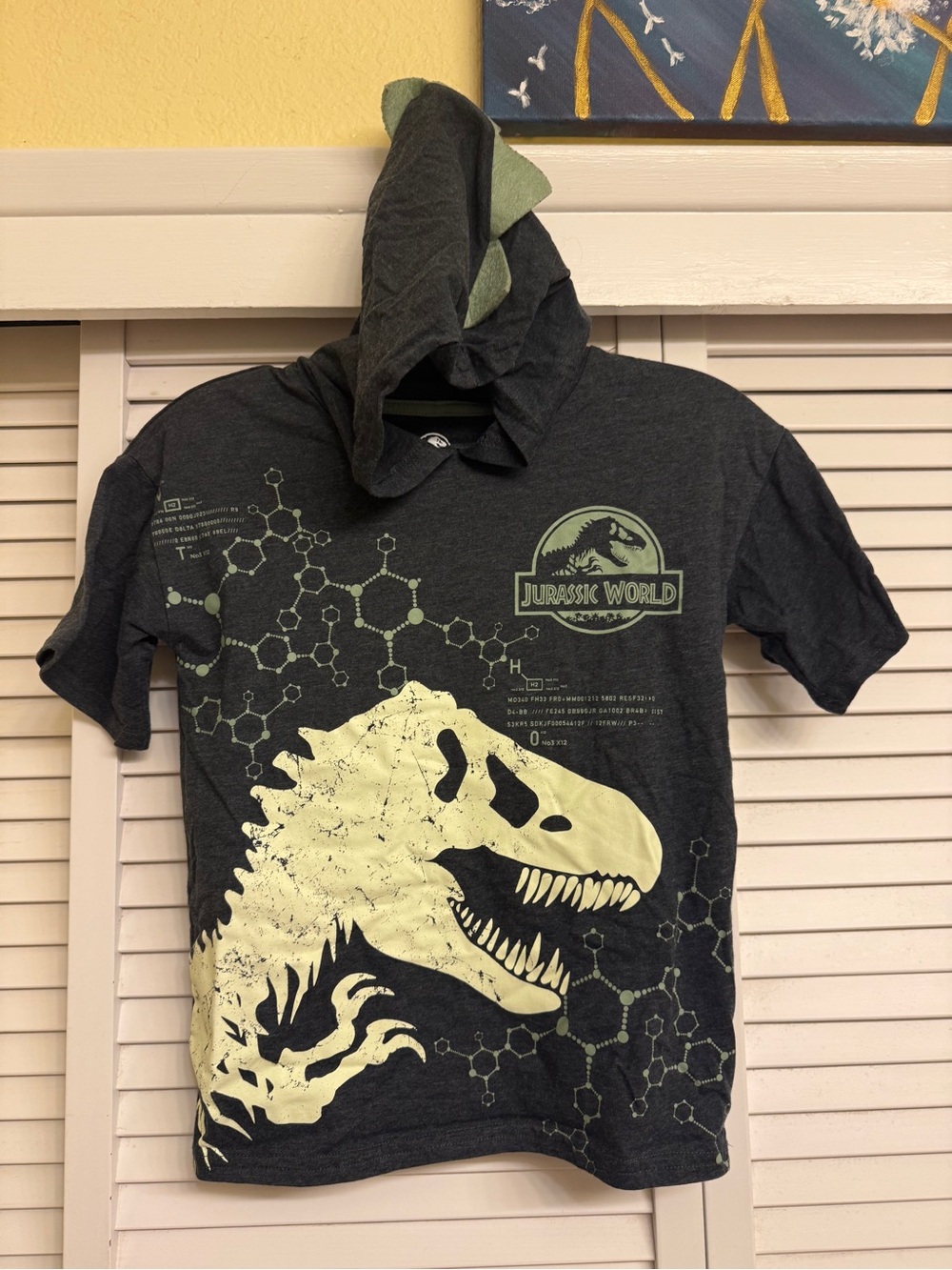 Jurassic World Kids' Dark Gray Dino Hooded Short Sleeve Tee Boy Sz 7